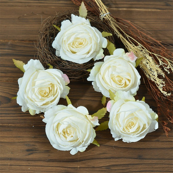 嗨購 仿真復古燒邊玫瑰花朵，適用於禮盒DIY工藝及居家裝飾, 白色