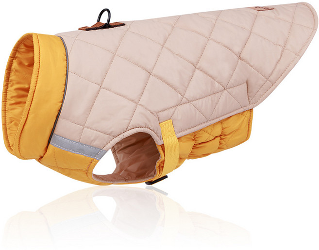 강아지 벨크로 래핑발열 하네스 패딩 중형견 대형견 패딩 조끼 겨울옷, 옐로우베이지, 1개