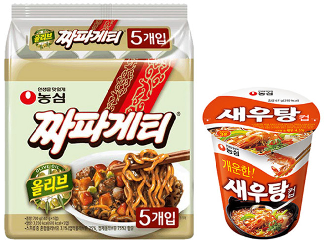 농심 새우탕컵(67g 15개입)+짜파게티10봉지, 단품