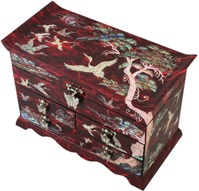 국선옻칠 [한지] 선비 4단 서랍 - 송학(적), 1개