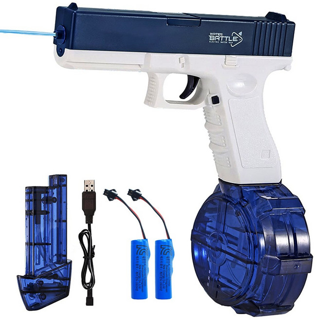글록 물총 워터건 전동 자동 워터밤 물총놀이 배터리2개, 블루