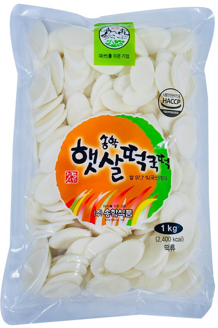 [송학식품] 햇살떡국 1kg (6~7인분) _ 국산쌀 떡국떡, 1개