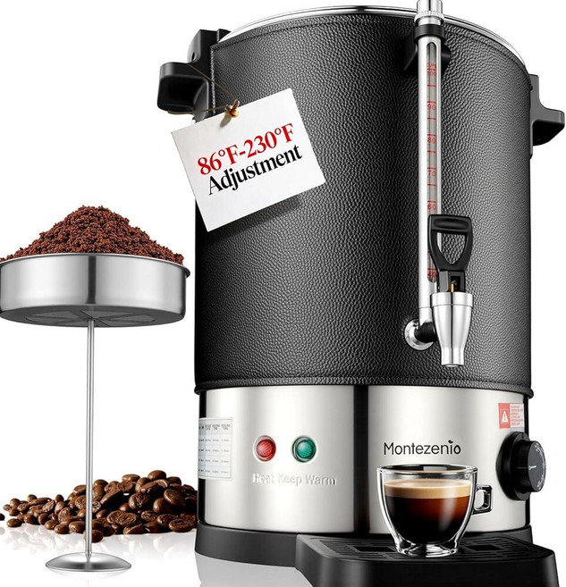 100 Cup Commercial Coffee Urn with Temp Control 1500W Extra Large Maker Double Insulated 304 Stai
