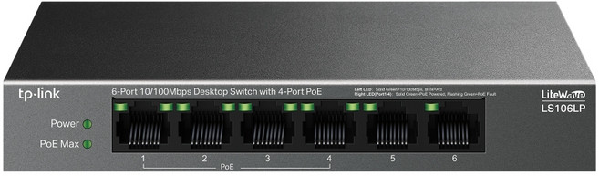 티피링크 LS106LP 10/100Mbps 6포트 POE 스위칭허브(4포트 POE지원), 1개