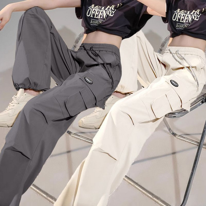 봄 가을 1+1 여성 카고 바지 루즈핏 하이웨스트 슬랙스 트레이닝 바지 캐주얼 데일리 멀티포켓 와이드 팬츠 CY