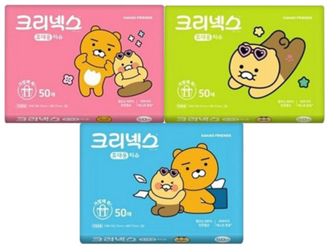 크리넥스 카카오프렌즈 여행용 티슈 랜덤발송, 50매, 4개