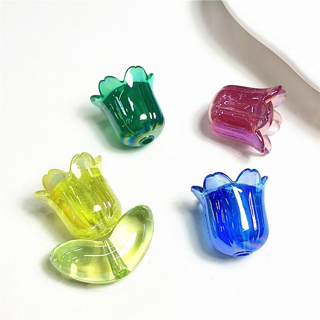 빅 튤립 꽃잎 비즈공예악세사리재료부자재 폰줄만들기재료, (FQ02) 연레몬, 1개