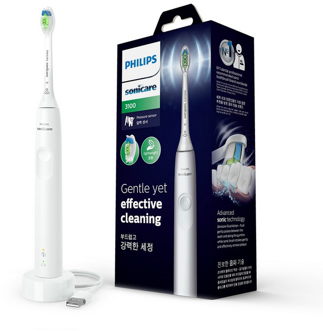 필립스 소닉케어 3100 시리즈 음파 전동칫솔, HX3671/33, 화이트, 1개