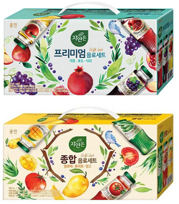 웅진 자연은 프리미엄 음료세트(석류 포도 사과) + 종합 음료세트(알로에 토마토 망고)