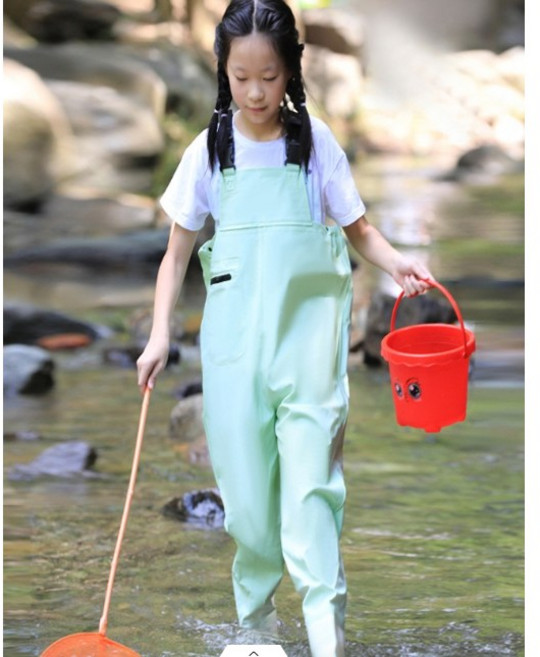 유 어린이 갯벌 체험 조개잡이 해루질 일체형 가슴 장화, 175, 민트