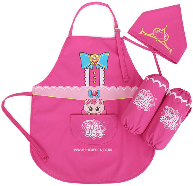 캐치티니핑 앞치마세트 방수 가운 여아 어린이 유아 유치원 어린이집 준비물 김장 토시 두건