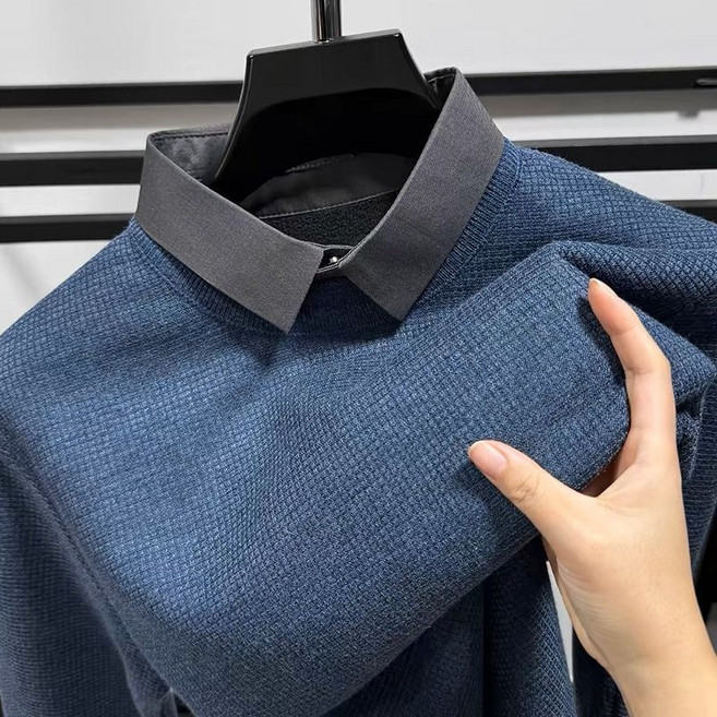 봄 가을 남성용 고급 두 겹 플리스 셔츠 편안한 소재 캐주얼 패션 라이트 심플 디자인 데일리 필수 아이템 출근룩 폴로셔츠 긴팔