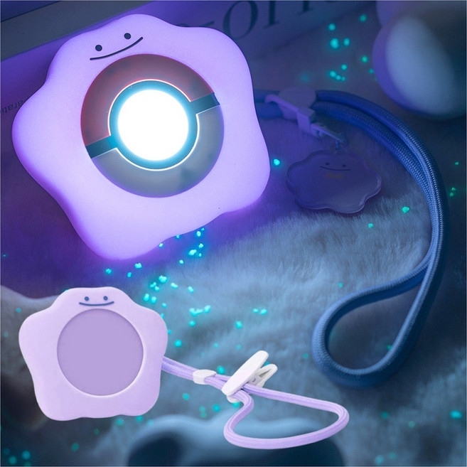 호환 포고플플 Pokemon GO Plus+ 실리콘 케이스 야광 커버 캐릭터 아기별 스트랩 포함, 1세트, 야광 파스텔 보라, n1860 포고플플 아기별 커버