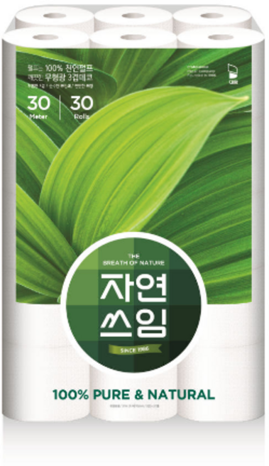 자연쓰임 천연펄프 화장지 퓨어앤내츄럴 3겹 30m 30롤 1팩, 1세트