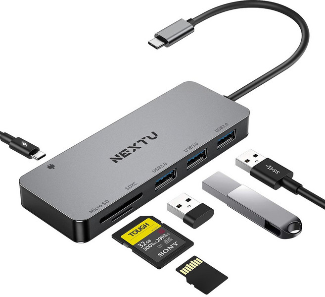NEXTU 카루단 6in1 USB C타입 멀티 포트 허브 PD 100W 9715TC-PD USB3.0 3포트 허브 SD MicroSD(TF) 카드리더기 5Gbps속도, 1개