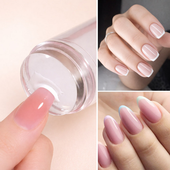 셀프 프렌치 젤네일아트 스탬프 실리콘 스탬핑 도장 꾹꾹이 투명, 2개