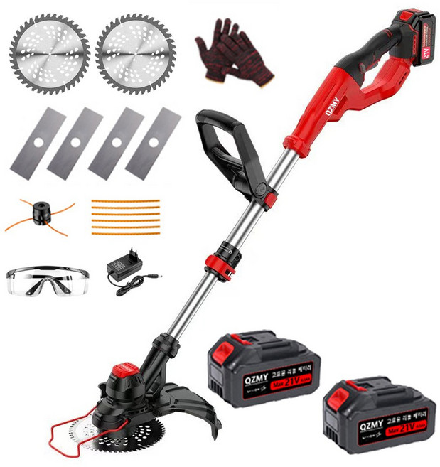 QZMY 독일 21V 무선 충전식 예초기 전동 제초기 잔디깎기 브러쉬리스 모터 핸드 잔디깍는기계 미니 소형 휴대용 4000mah배터리 총2개 풀세트, 1세트