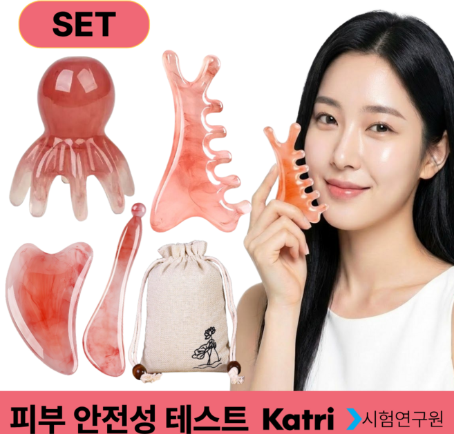 포이브이 괄사 마사지기 얼굴 바디 두피, 핑크마블, 1세트