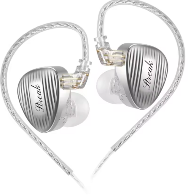 GK Streak HiFi 유선 인이어 이어폰 듀얼 드라이버 KUN 다이나믹 베이스 유닛 마이크로 평면 트위터 풀 주파수 사운드 레진 캐비티, Silvery 3.5mm No Mic