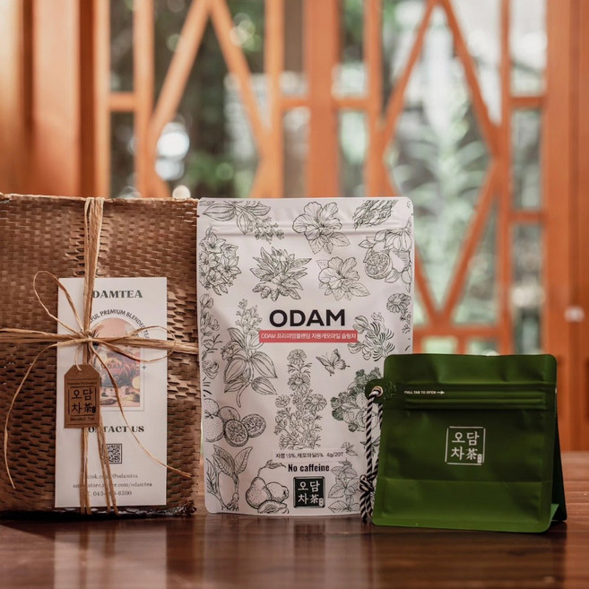오담 카페인없는 슬림 차 히비스커스 자몽 캐모마일 레몬 블렌딩 물 대용 커피 대신 리필용 대용량 티백 차 선물포장 4g, 80g, 1세트, 20개입