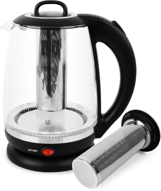 유리전기주전자 2.0L 대용량 내열유리 보온 거름망 LED램프 스테인레스