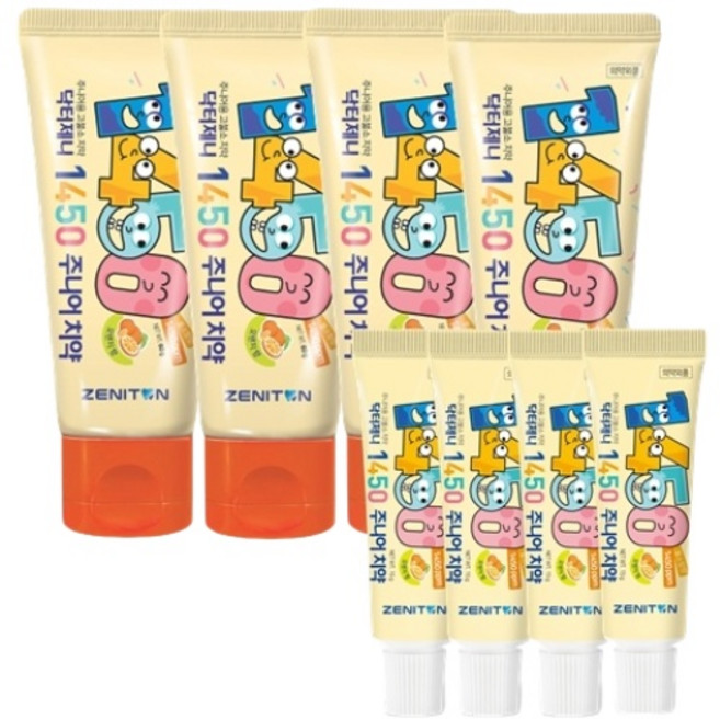제니튼 닥터제니 1450 고불소 치약 오렌지향 4개+미니치약 4개, 60g, 1세트
