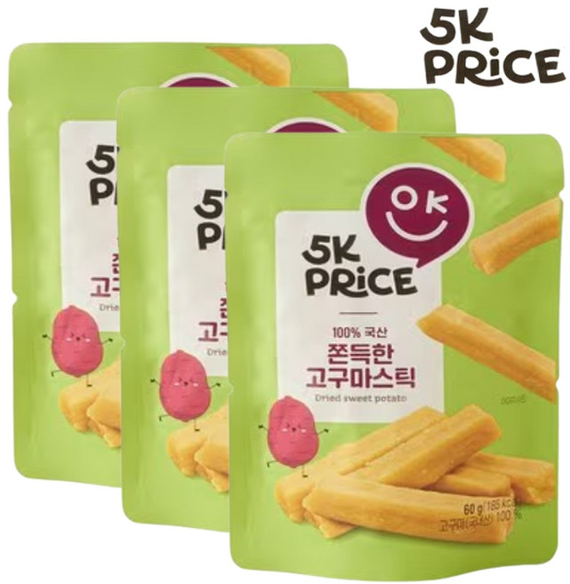 5K프라이스 쫀득한 국산 고구마스틱, 3개, 60g