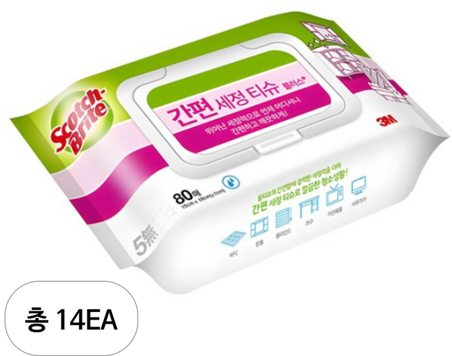 스카치브라이트 간편세정티슈 플러스 80매, 14개