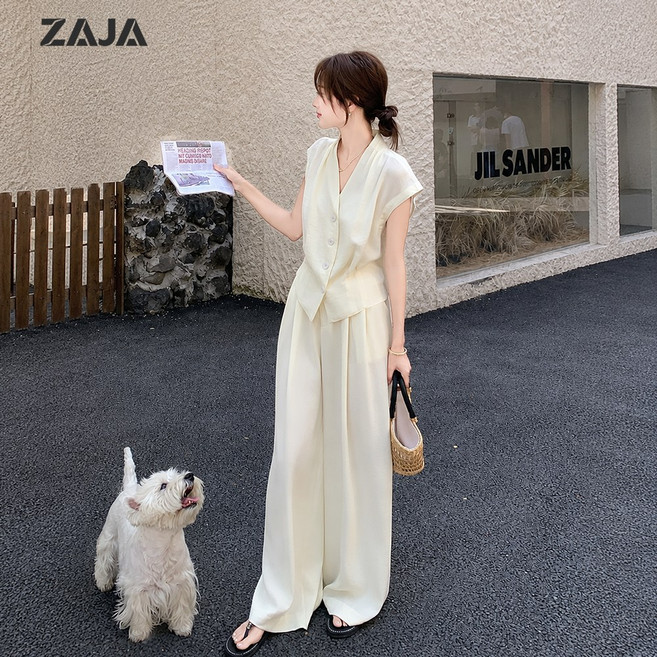 ZAJA 여성 여름 투피스 루즈핏 세트 하객룩 오피스룩 정장 케주얼