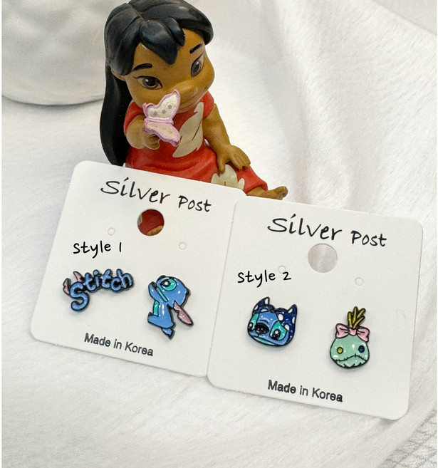 디즈니 캐릭터 릴로 앤 스티치 언발란스 귀걸이 2종