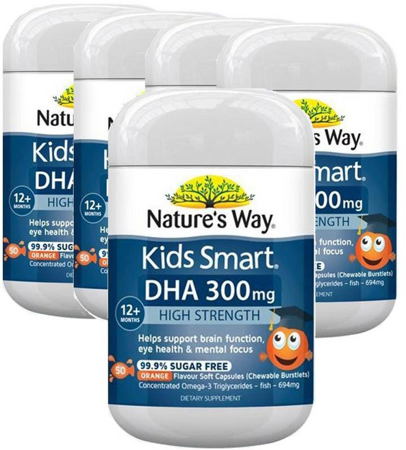 뉴질랜드 네이쳐스웨이 Nature's Way DHA Fish Oil 키즈스마트 슈가프리 고함량 DHA 300mg 피쉬오일, 5개, 50정