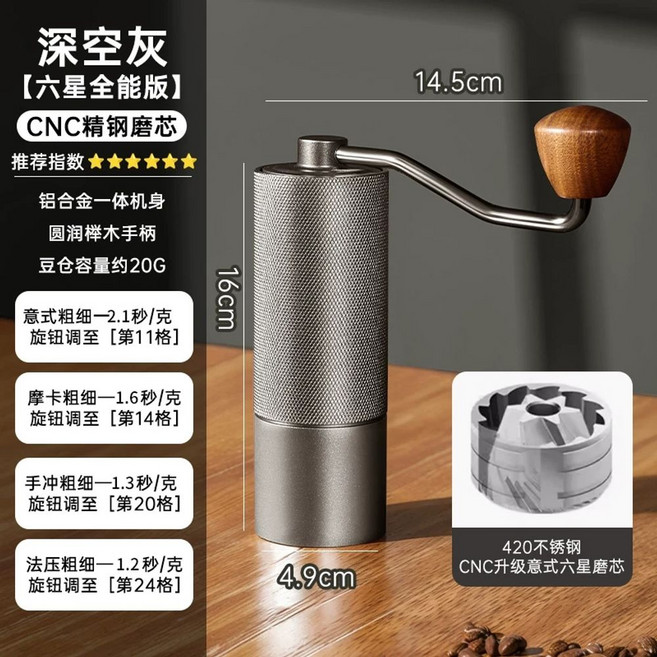 코만단테 C40 MK4 그라인더 프리미엄 핸드 우드, E. 올라운드 6성 딥 스페이스 그레이  내장