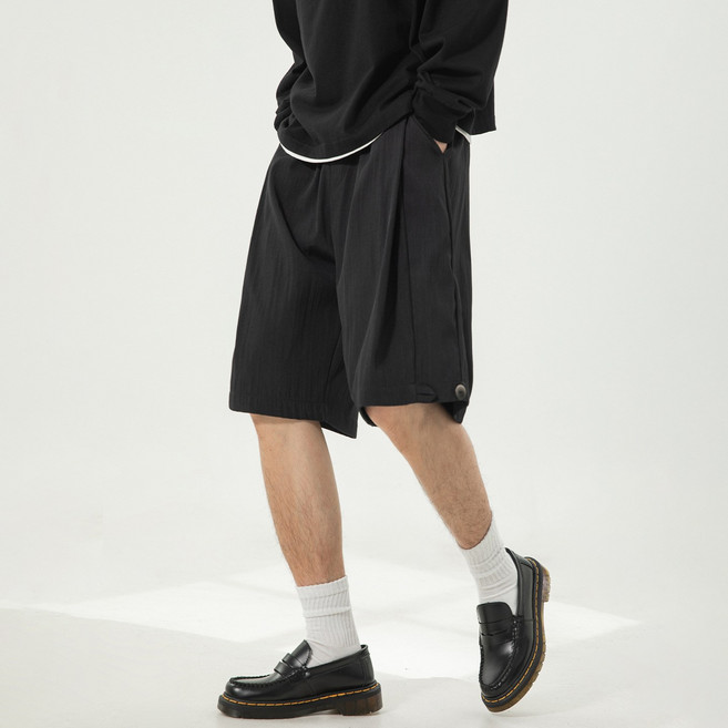 【立體打褶透氣】男士短褲 休閒短褲 五分褲 夏季短褲 運動短褲 薄款寬鬆 純色百搭 美式潮牌 夏季日常通勤