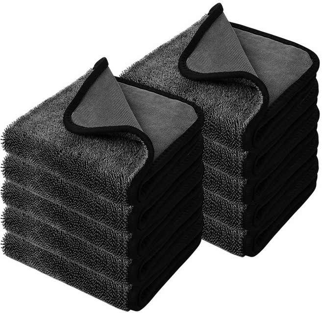 호밍사이 세차 타월 초극세사 타월 두꺼운 흡수 수건 자동차 버핑타올 청소 차량용품 세차밀대 10P 30*30cm, 10개, 블랙