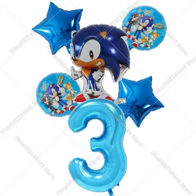쿠쿠스토어 애니메이션 소닉 번호 생일 풍선 게임 파티 장식 어린이 품 별 모양 남아, 05 pcs-7