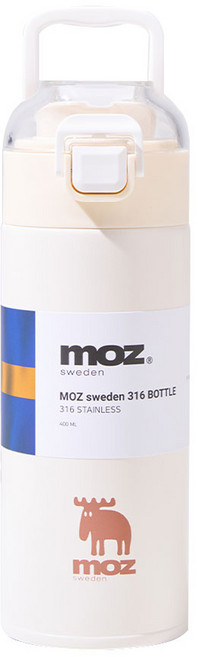 MOZ 스웨덴 텀블러 포스코 316 스텐 원터치 손잡이 보온보냉병 보온텀블러, 1개, 400ml, 크림스노우