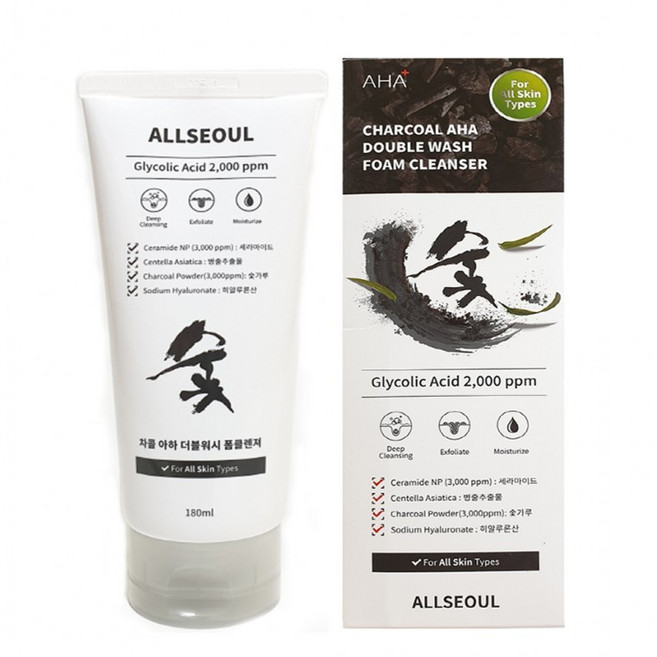 숯 아하 모공 각질 제거 폼 클렌징 시카 케어 이마 좁쌀 얼굴 개기름, 1개, 180ml