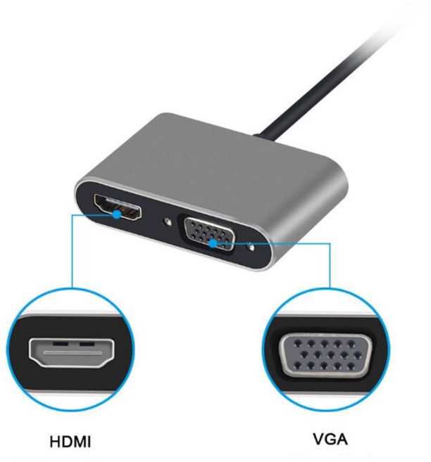 USB 3.1 Type-C轉HDMI/VGA轉接器 支援4K*2K 鋁合金外殼 輕巧便攜, 1個, J-14166