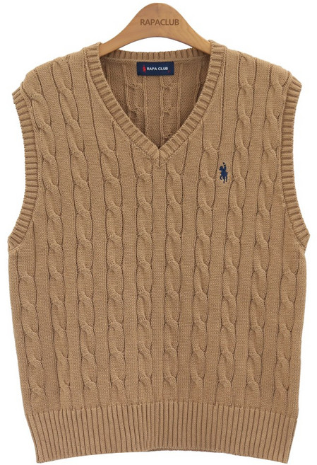 라파클럽 남녀공용 브이넥 케이블 니트 조끼