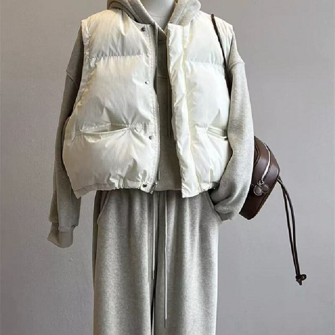 투니스 여성 캐주얼 단색 슬림핏 코튼 패딩 조끼