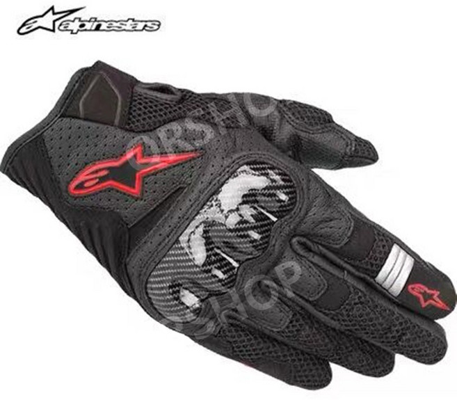 알파인스타 스크린 터치 여름 장갑 오토바이 바이크 라이더 글러브 통기성 메쉬 양가죽, 블랙 레드