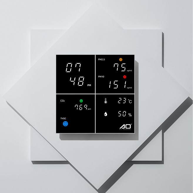 벽걸이형 미세먼지 측정기 에이오 스퀘어 환경부 1등급, 01_아이보리 케이스 + 블랙 디스플레이, 1개
