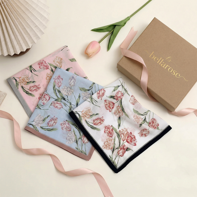 벨라로즈 플라워 패턴 순면 여자 손수건