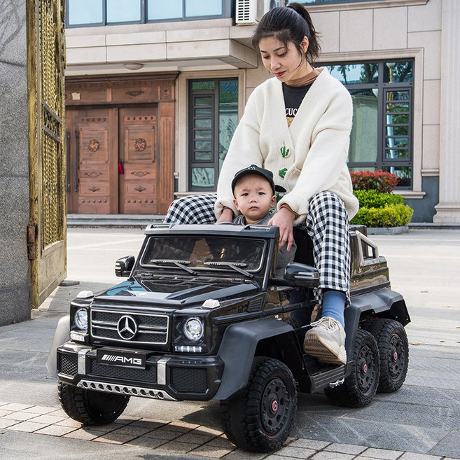 4륜 전동 자동차 조종 부모 자녀 함께 타는 장난감 안전한 드라이빙 경험 선물용 2인승 전기차 실내외 사용 가능, 1개, 레드 플래그십 전자핸들 가죽좌석 예비배터리