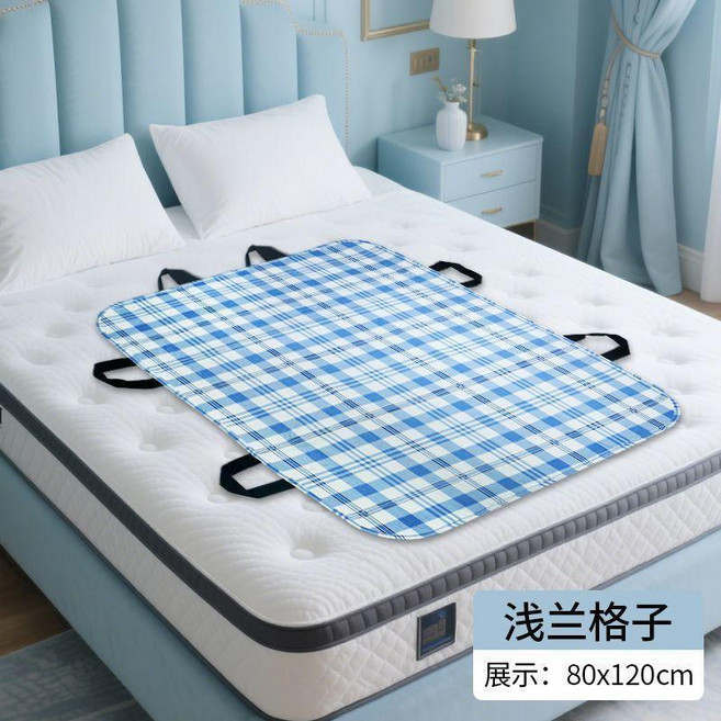 博康泰 翻身輔助移位墊 80*120cm 六根提手帶, 1個, 防滑升級款80*120六根提手帶,輕便借力不傷身親膚紫色格子, 80*120, 六根提手帶, 紫色格子