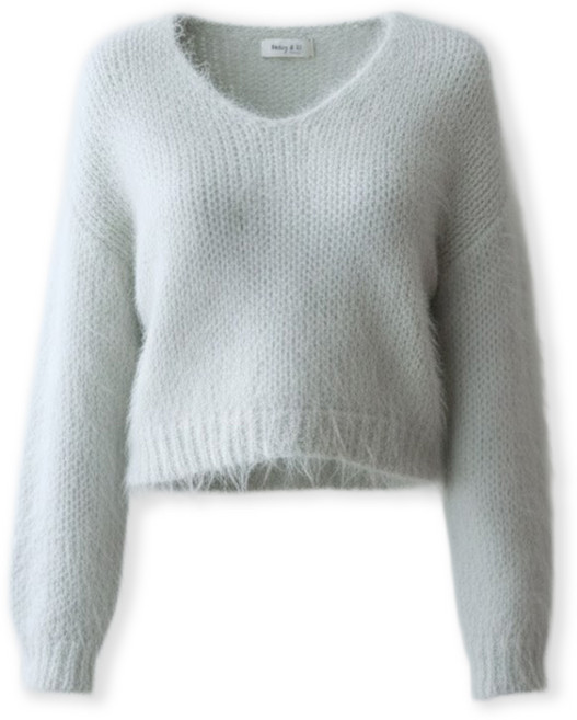 메리앤유 보송보송 플러피 롱헤어 브이넥 크롭 니트