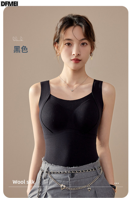DFMEI 女士羊毛蠶絲髮熱保暖背心 6636內搭抗菌柔軟打底吊帶