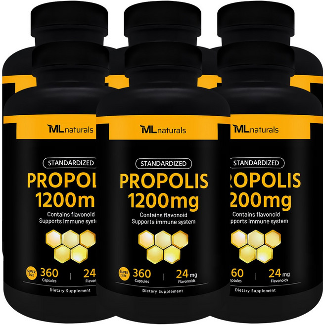 [미국빠른직구] 신제품 마이라이프 내추럴스 표준화된 프로폴리스 1200mg (플라보노이드 24mg) (수퍼사이즈), 360정, 6개
