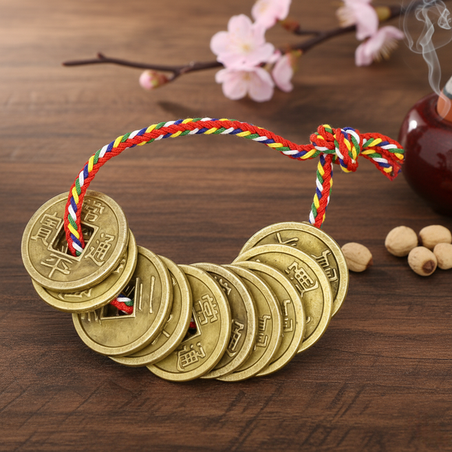 복돈 옛날동전 상평통보 엽전 꾸러미 오색실 10개 묶음, 상평통보_10입