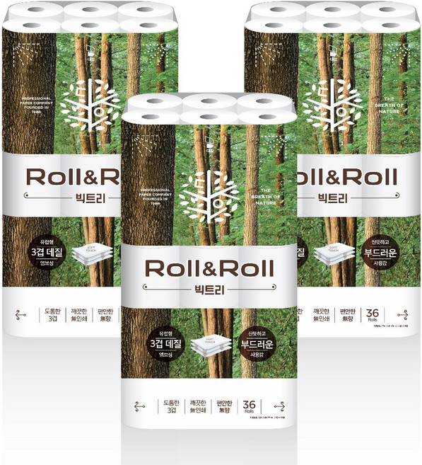 롤앤롤 빅트리 36롤 화장지 3팩, 25m